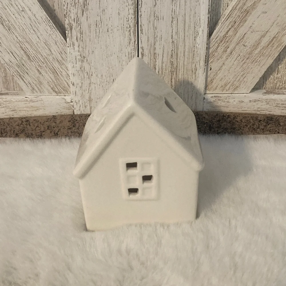 Mini Ceramic Holiday House with Heart Accent